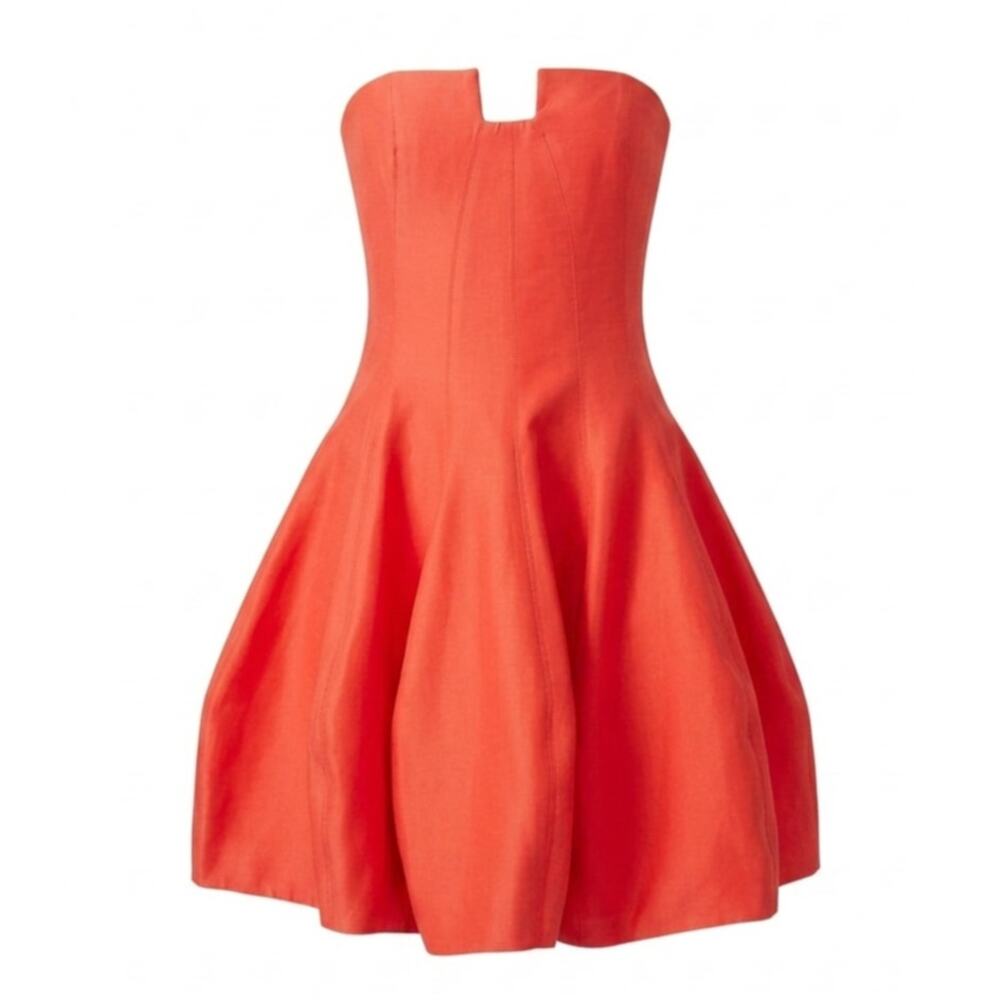 Halston Heritage Red Cotton Silk Strapless Structured Mini Dress | Size 2